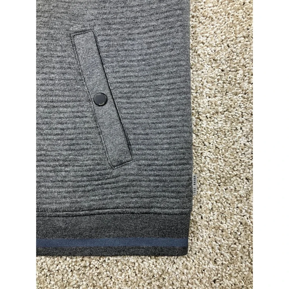 Ted Baker London Mens Grey Ribbed Full Zip Jacket Nylon Yoke Size 5 XL